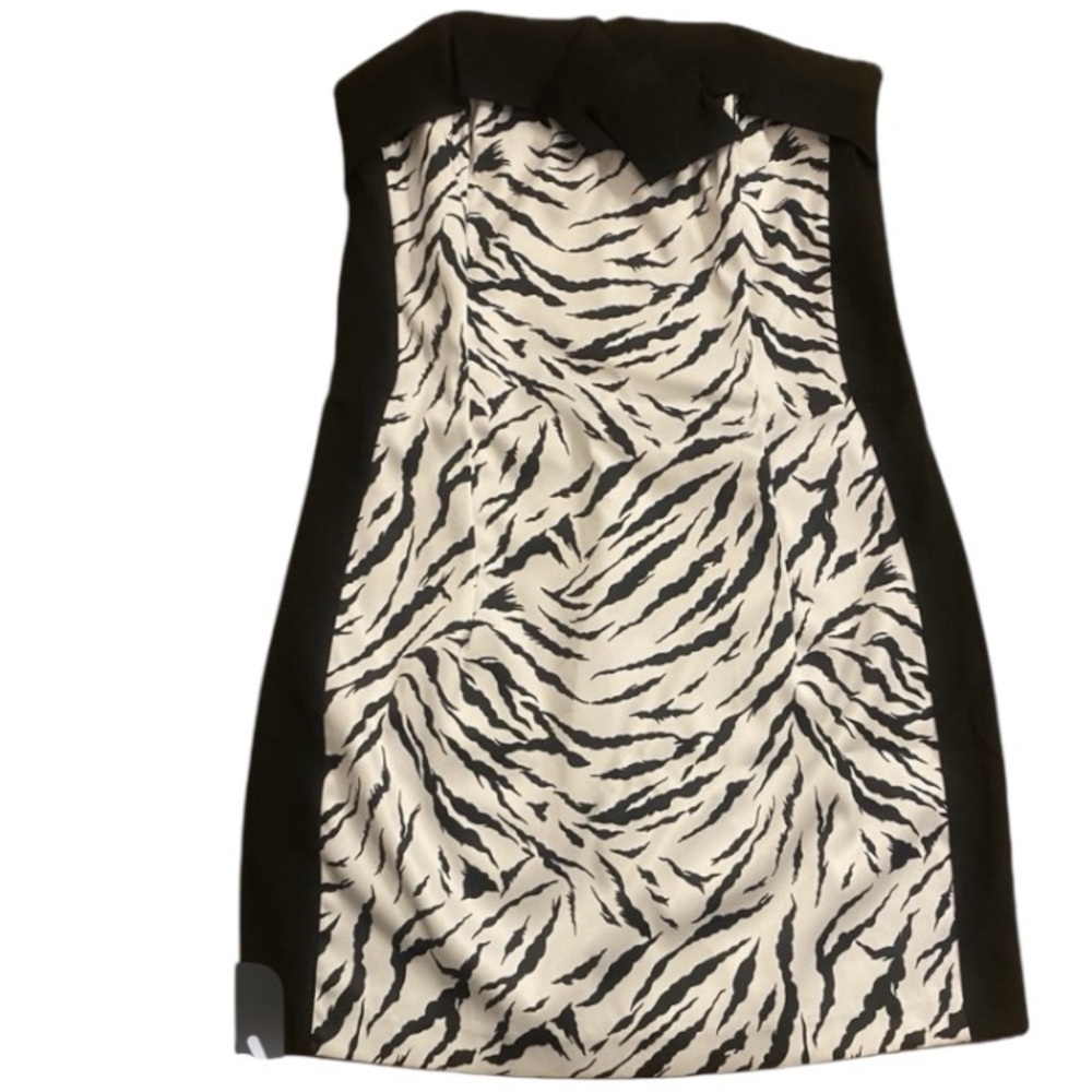 Jessica McClintock Zebra Print Strapless Mini Dress Cocktail Formal Sexy size 10